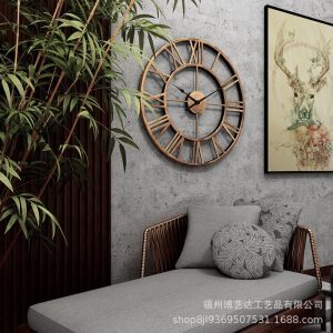 Vintage Roman Wall Clock European Style Cross-border Hot Sale Simple Silent Clock Creative Living Room Decoration Wrought Iron Wall Clock Wholesale