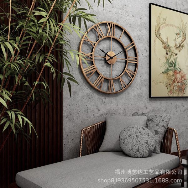 Vintage Roman Wall Clock European Style Cross-border Hot Sale Simple Silent Clock Creative Living Room Decoration Wrought Iron Wall Clock Wholesale - Image 3