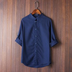 2025 cross-border men's foreign trade cropped sleeve shirt linen retro plus size shirt trendy men's linen shirt 9 colors