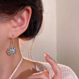 French vintage Monet garden drip glaze flower earrings women's light luxury niche high-end enamel flower earhook earrings
