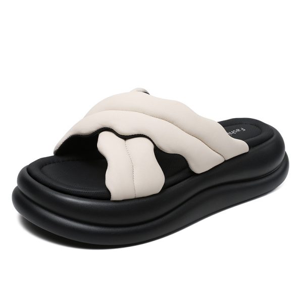 2025 summer new sheepskin bun-stepping cross slippers for women wearing muffins and platform beach slippers - Image 5