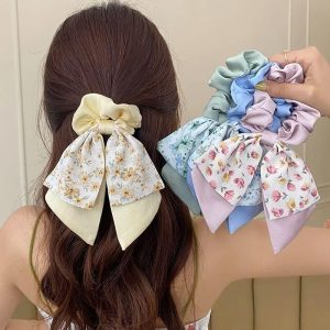 Floral bow large intestine scrunchie, women's hair rubber band, ins style, high appearance, small fresh headband, girl's hair accessories