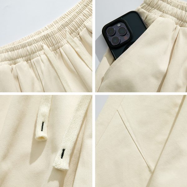 Hanlu Japanese men's texture loose cargo shorts men's summer versatile basic solid color casual pleated cropped pants - Image 4