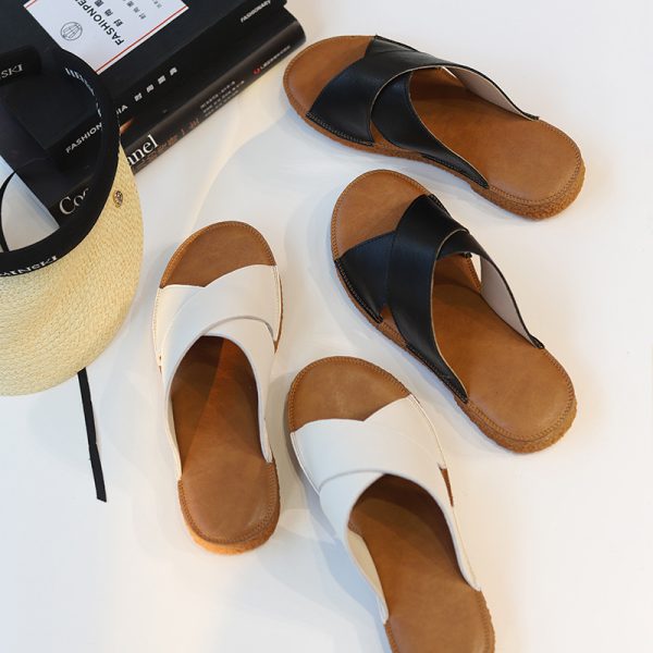 Out of Japan tail single Super soft arbitrary fold versatile comfortable cowhide flat sandals slippers women's 2024 summer new 618D
