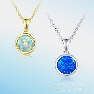925 Opal Opal Pendant Necklace Small Chain Round Charm Necklace is suitable for ladies wedding party