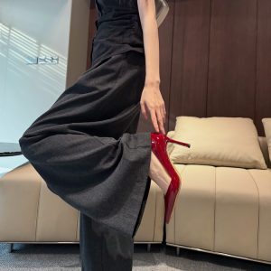 French socialite ~ sheepskin 8.5cm thin heel single shoes women's spring pointed toe OL business patent leather pointed toe nude high heels trend