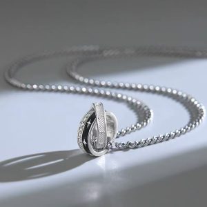 Stainless steel diamond zircon double ring necklace men's niche design high-end pendant boys and women Korean version of the new hot style