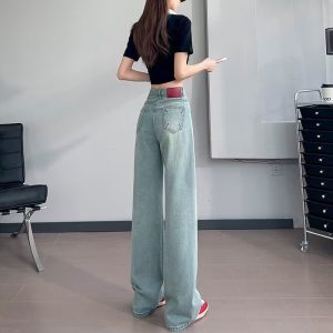 Guangzhou source: narrow wide-leg straight-leg jeans for women, small summer high-waisted slimming pants, versatile drape trousers