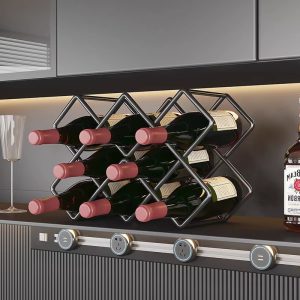 Red wine rack light luxury ornaments household diagonal wine bottle storage rack diamond lattice wine rack high-end wine cabinet decorations