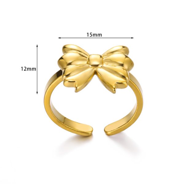 Cross-border AliExpress bow, light luxury, niche design, high-end sense of gold, titanium steel, non-fading rings, women's ins, tide - Image 5