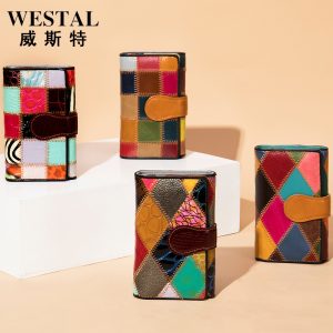Elegant Women's Handmade Bag Short Wallet Colorful Splicing Coin Purse Multi Card Top Layer Kraft Wallet Wholesale