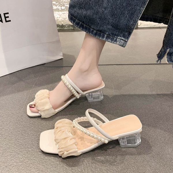 Fairy style thick heel non-slip outside crystal high-heeled sandals new Internet celebrity two sandals in the summer of 2025