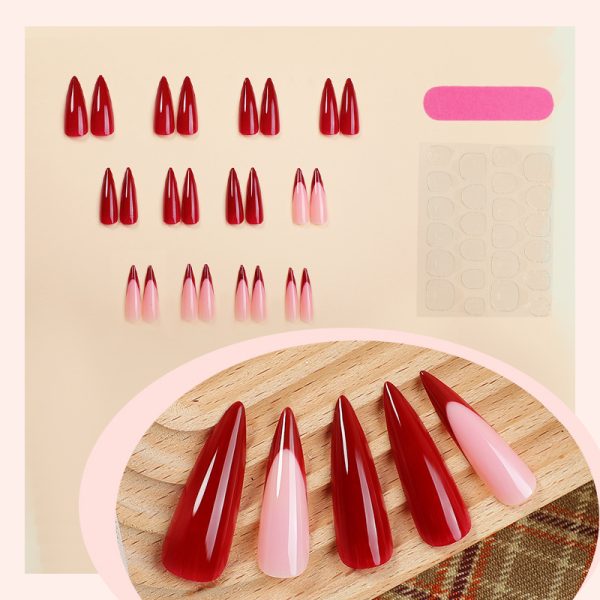 Foreign trade pointed nails solid color red French fake nails wearing nails removable nail pieces temperament nail pieces nail stickers - Image 3