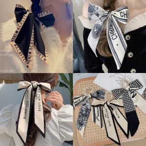 French elegant silk scarf, retro head tie, hair rope, hair tie, hair tie, women's hair tie, flowing collar scarf, tide tie hair silk scarf