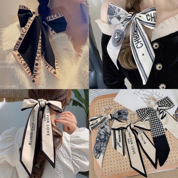 French elegant silk scarf, retro head tie, hair rope, hair tie, hair tie, women's hair tie, flowing collar scarf, tide tie hair silk scarf - Image 2