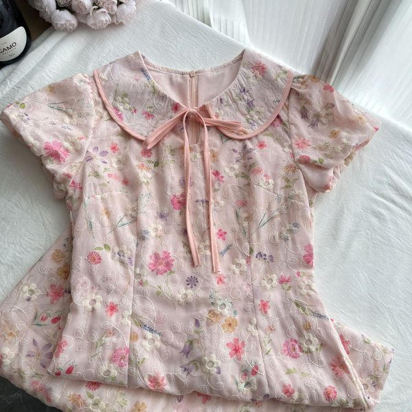"Lucky" Qiqi is very bright and full of flowers, the new Chinese floral print cheongsam dress, the summer is a beautiful little skirt - Image 4