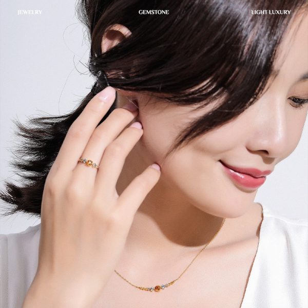 "Orange and the Sea" plated 18K gold-plated high imitation stone natural ring blue topaz color light luxury versatile women's ring - Image 3