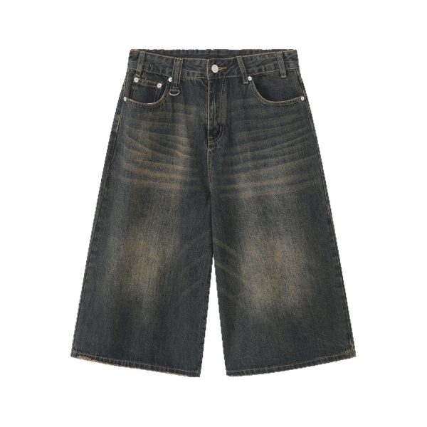 Summer American retro loose small man old-fashioned denim women's high street design sense wide leg 7 points pants summer cross - Image 5