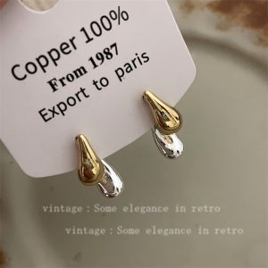 Two-color stitching drop earrings are niche and unique, with a versatile personality, simple stud earrings, and women's autumn and winter luxury