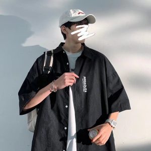 American casual short sleeve shirt men's summer thin fashion brand trend loose half sleeve clothes Japanese men's shirt jacket