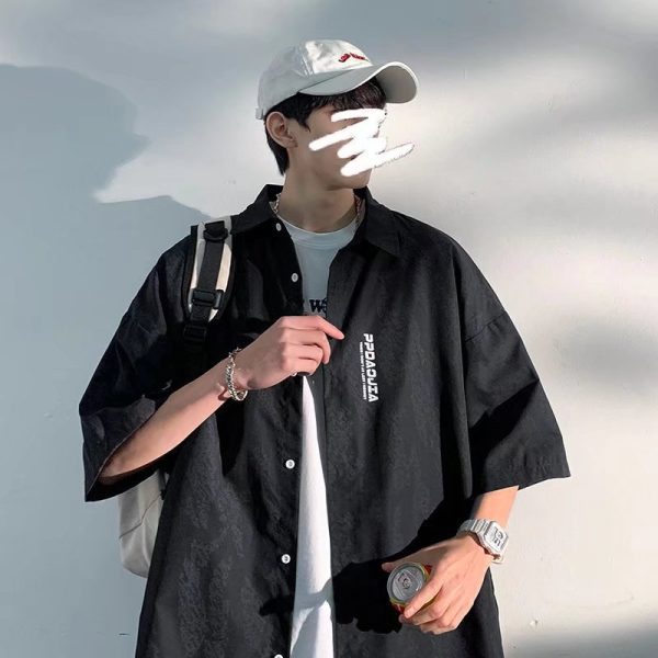 American casual short sleeve shirt men's summer thin fashion brand trend loose half sleeve clothes Japanese men's shirt jacket - Image 3