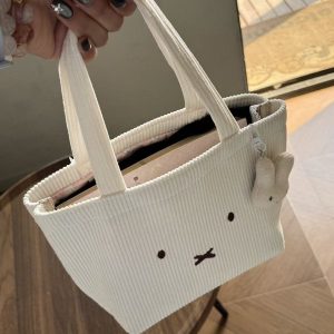 Corduroy Rice Rabbit Tote Bag Cute Embroidery Girly Heart Commuting to Work Versatile Portable Large Capacity Handbag