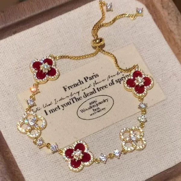 S925 sterling silver gold sense lucky four-leaf clover bracelet delicate white light luxury French adjustable hand ornament women - Image 4