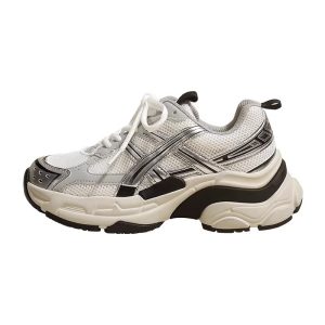 Ruoji Versatile Color-blocking Distressed Platform Daddy Shoes Women's 2024 Spring and Autumn New Mesh Breathable Casual Sports Shoes