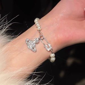 Saturn pearl bracelet women's silver full of diamonds, light luxury, niche delicate design, high-end retro ins-style bracelet