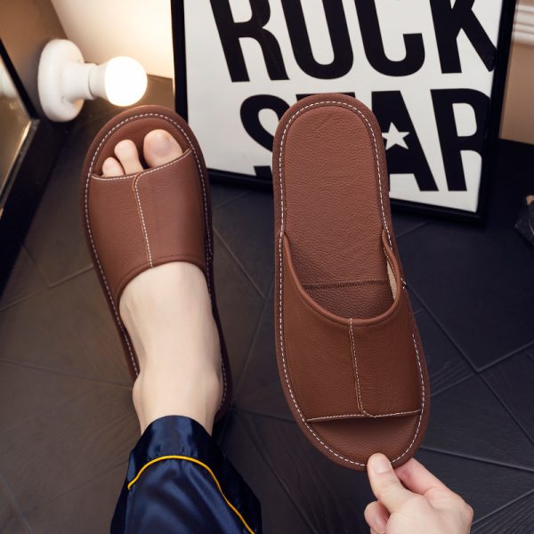 High-grade cowhide slippers home indoor floor silent non-slip home men and women leather bedroom sandals all seasons - Image 3