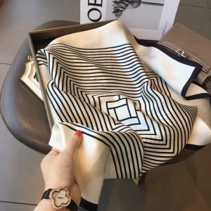 Hangzhou silk 100% mulberry silk silk scarf Nordic simple women's 70cm square scarf striped silk scarf collar scarf shawl