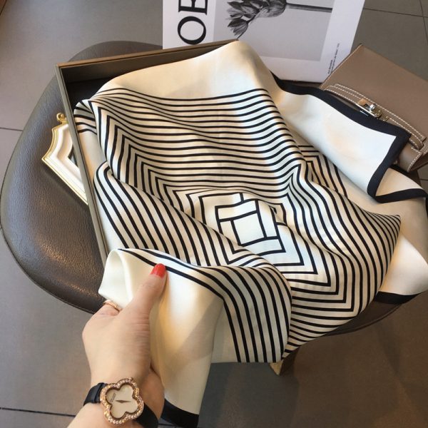Hangzhou silk 100% mulberry silk silk scarf Nordic simple women's 70cm square scarf striped silk scarf collar scarf shawl