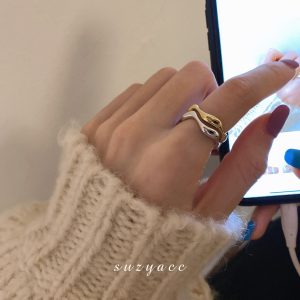Korean Internet celebrity metal gold and silver two-color index finger opening ring women's cold style fashion personality simple design hand jewelry