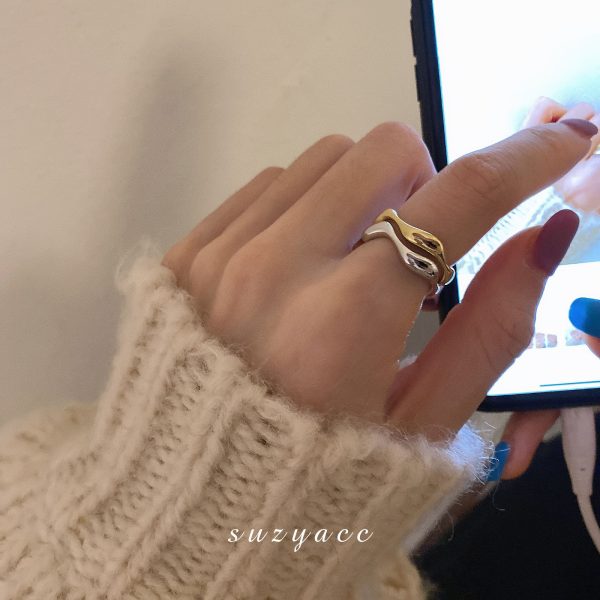 Korean Internet celebrity metal gold and silver two-color index finger opening ring women's cold style fashion personality simple design hand jewelry - Image 2