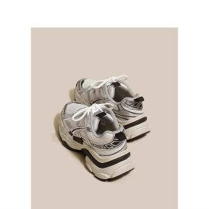 Ruoji Versatile Color-blocking Distressed Platform Daddy Shoes Women's 2024 Spring and Autumn New Mesh Breathable Casual Sports Shoes