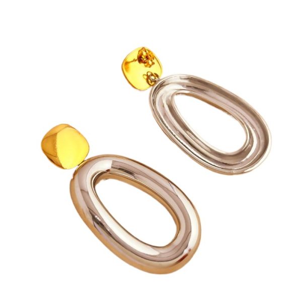 YS Design! European and American exaggerated style retro water drop contrast earrings stainless steel gold and silver color blocking high-end earrings women - Image 5