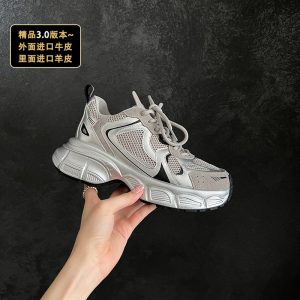 Sheepskin version thick-soled elevated silver gray lace-up dad shoes women's summer and autumn 2025 new breathable athleisure shoes