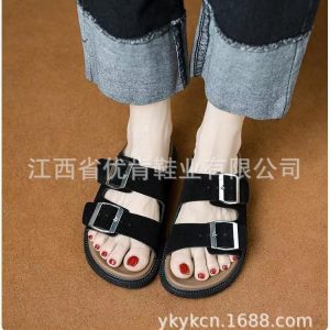 Cross-border Internet celebrity same retro sandals with square buckle adjustable thick sole casual-stepping feeling Boken slippers