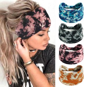 New European and American tie-dye sports headband 14cm wide version women's headband African retro elastic knotted headband