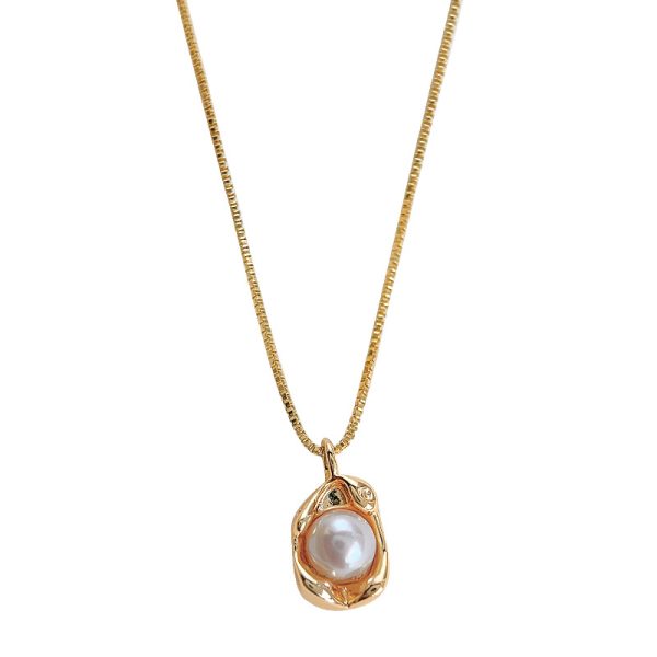 French fava bean freshwater pearl necklace plated 14K gold bowl pearl pendant niche fashion high-quality clavicle chain women - Image 5
