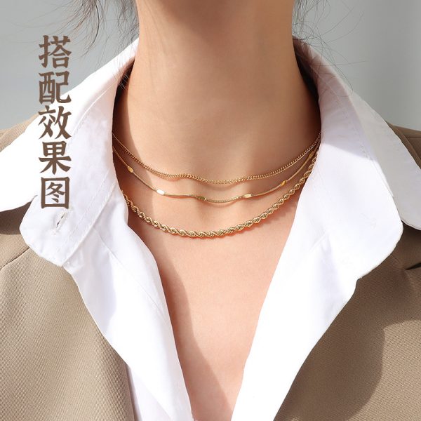 Cross chain, snake bone chain, twist chain, box chain, variety necklace, women's titanium steel plated 18K gold chain, clavicle chain jewelry - Image 2