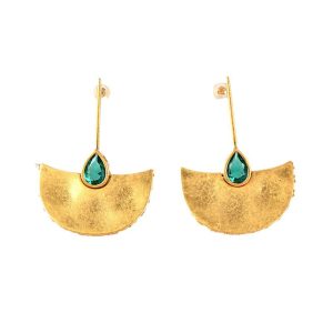 Vintage vintage silver needle earrings French light luxury court gold fan leaf pearl stud earrings