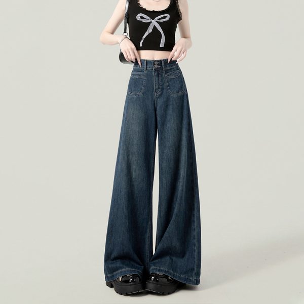 Dark blue wide-leg jeans women's pre-autumn thin 2024 new loose drape floor-length straight-leg pants spring and autumn - Image 4
