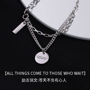 Inspirational necklace men's trendy titanium steel trendy brand men's light luxury ins niche design sense simple pendant men's high-end sense