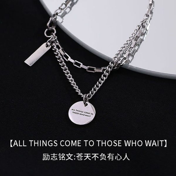 Inspirational necklace men's trendy titanium steel trendy brand men's light luxury ins niche design sense simple pendant men's high-end sense - Image 3