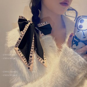 French elegant silk scarf, retro head tie, hair rope, hair tie, hair tie, women's hair tie, flowing collar scarf, tide tie hair silk scarf