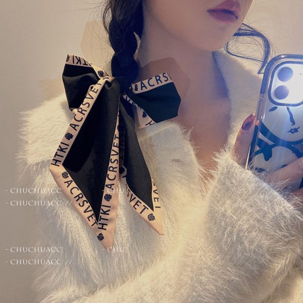 French elegant silk scarf, retro head tie, hair rope, hair tie, hair tie, women's hair tie, flowing collar scarf, tide tie hair silk scarf - Image 3