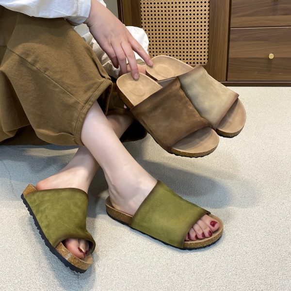 Top layer cowhide candy-colored women's slippers flat Birkenstock new leather outer sandals for summer 2025 - Image 4