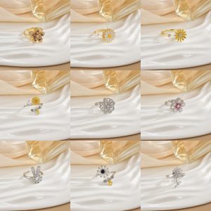 European and American hot-selling rotating rings women's micro inlaid zircon temperament versatile fashion light luxury copper plated 18k gold rings wholesale