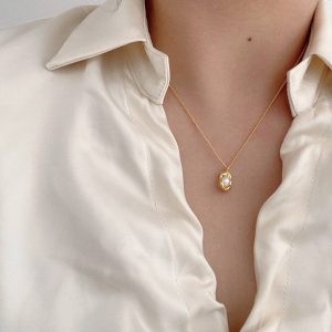 S925 sterling silver pearl geometric necklace women's simple design, niche ins, cold wind, light luxury, clavicle chain